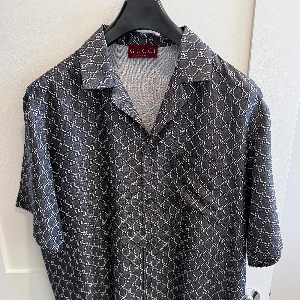 Gucci Silk Camp Shirt (Grey and White)